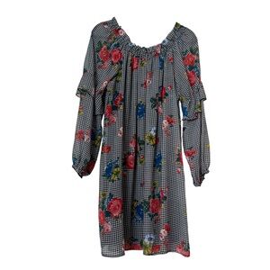 Eyeshadow Floral Gingham Off Shoulder Long Sleeve Dress Size XL